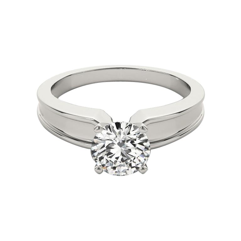 Bague diamant en platine certifiée GIA 1.51 carats solitaire rond à bandeau biseauté