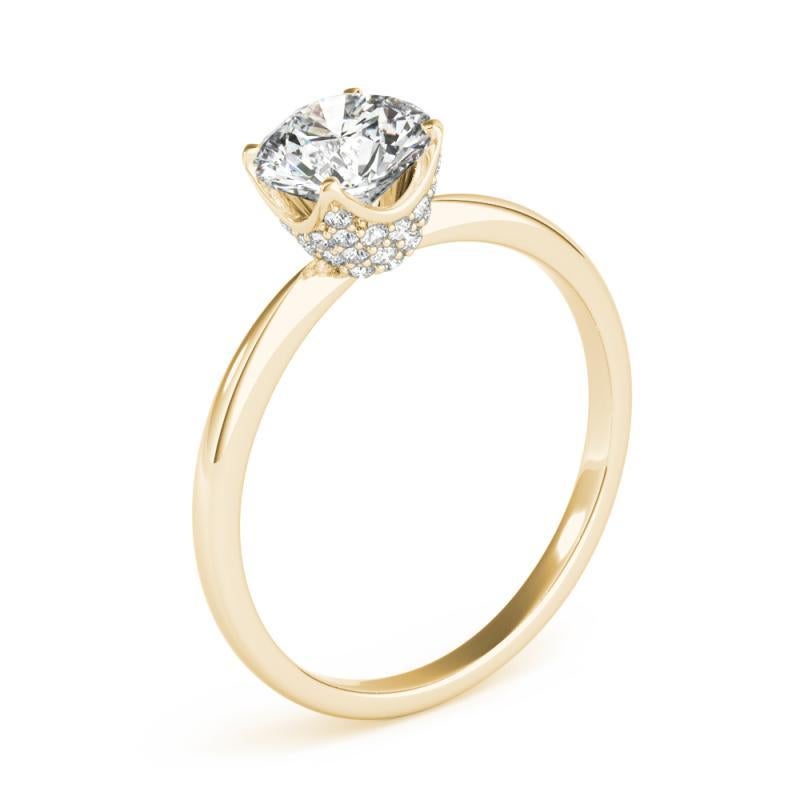 Bague en diamant certifié GIA de 1.51 carat solitaire rond Tulip Pave Pour femmes en vente