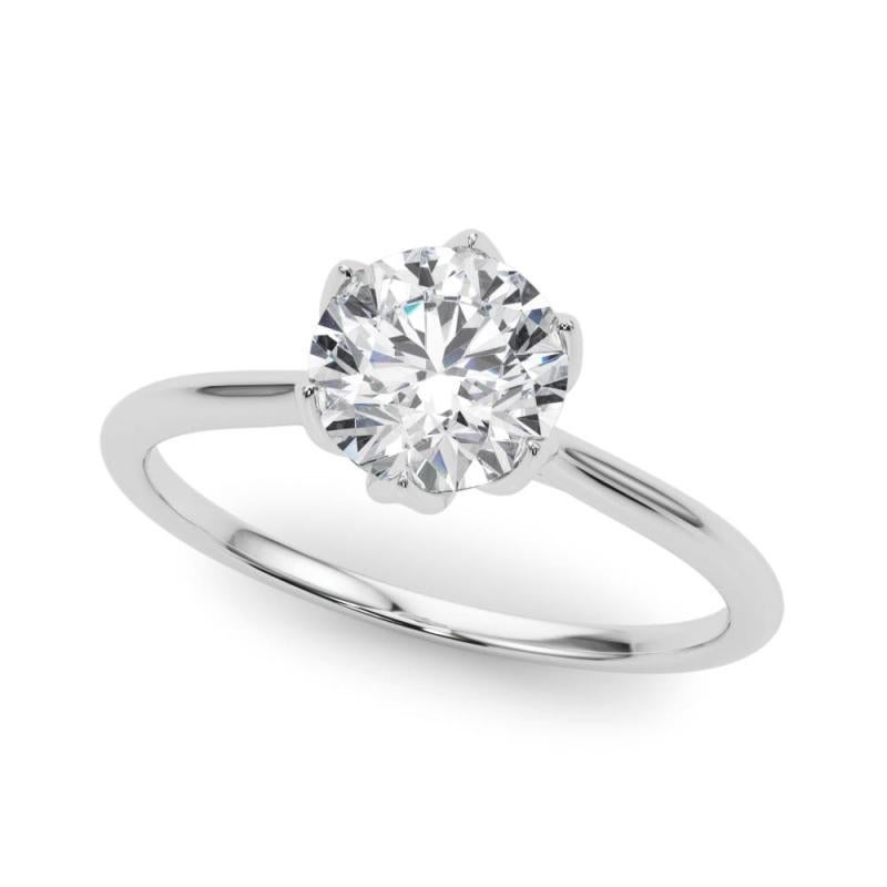Taille ronde GIA Certified 1.51 Carat Round Vintage Prong Set Tulip Diamond Ring en vente