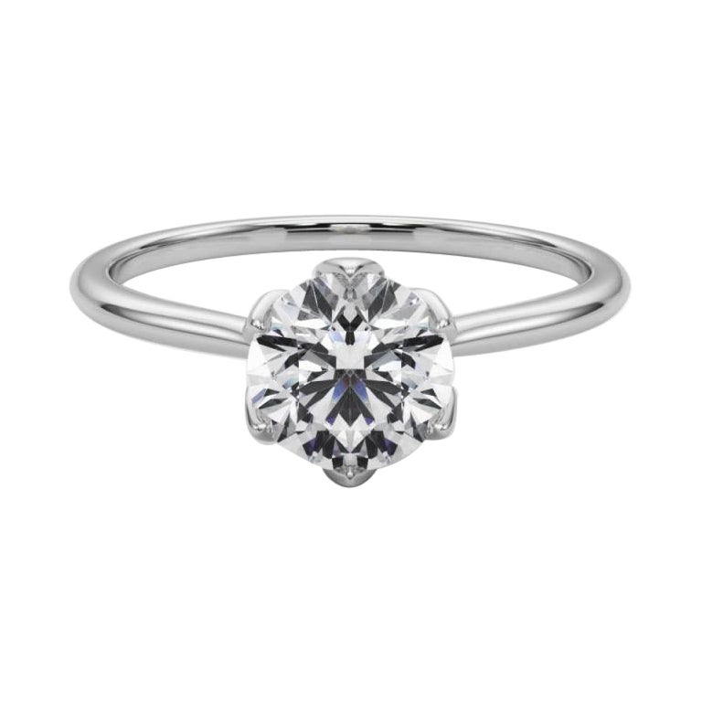 GIA Certified 1.51 Carat Round Vintage Prong Set Tulip Diamond Ring