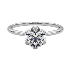 GIA Certified 1.51 Carat Round Vintage Prong Set Tulip Diamond Ring