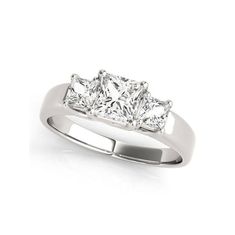 GIA-zertifizierter 1,51-Karat-Dreistein-Prinzessinnen-Diamantring aus 18 Karat Weißgold (Carréschliff) im Angebot