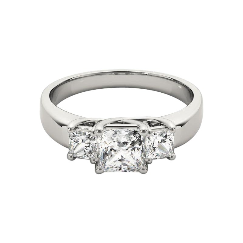 Bague à trois pierres en or blanc 18 carats, certifiée GIA, avec diamant princesse de 1,51 carat