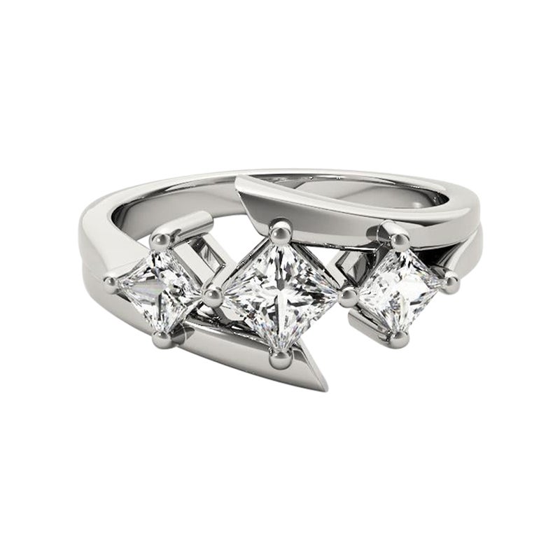 GIA Certified 1.51 Carat Three-Stone Princess Bypass Diamond Ring