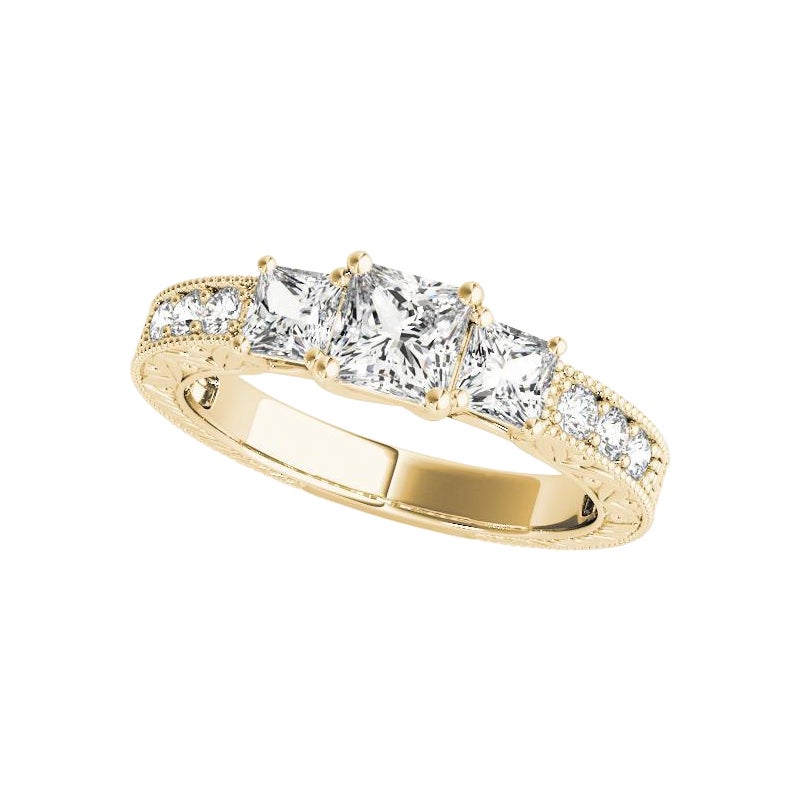 Anello con diamante a tre pietre Princess a basso profilo certificato GIA da 1,51 carati
