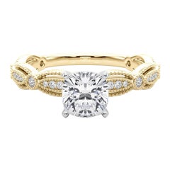 GIA Certified 1.51 Carat Vintage Cushion Milgrain Band Diamond Ring