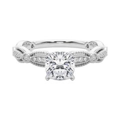 GIA Certified 1.51 Carat Vintage Cushion Milgrain Band Diamond Ring