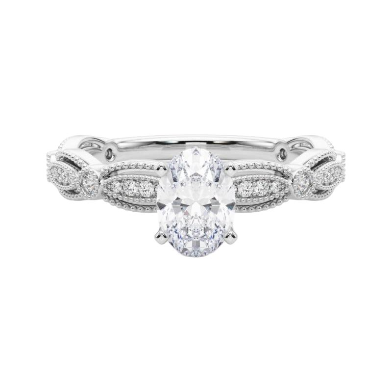 Anello di diamanti in platino con fascia ovale a grana fine da 1.51 carati con certificazione GIA