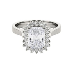 GIA Certified 1.51 Carat Vintage Radiant Halo Cluster Platinum Diamond Ring