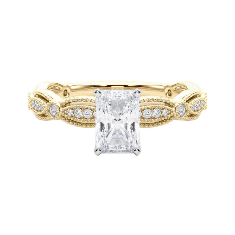 GIA Certified 1.51 Carat Vintage Radiant Milgrain Band Diamond Ring