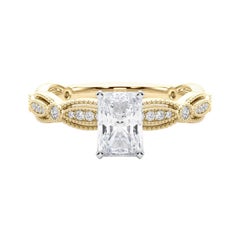 GIA Certified 1.51 Carat Vintage Radiant Milgrain Band Diamond Ring