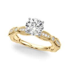 Anillo de diamantes con banda milgrain vintage redondo de 1.51 quilates certificado por GIA