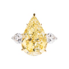 GIA Certified 15.1 Carat Yellow and White Pear Shape Diamond Ring in 18k Gold