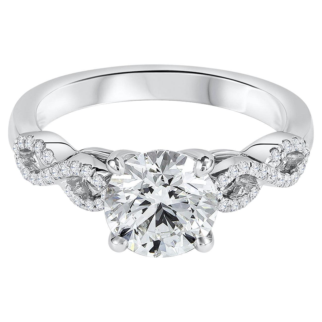 Bague de fiançailles en or blanc certifiée GIA de 1,51 carats de diamants ronds taillés en brillant
