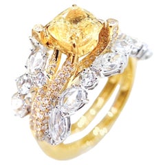Bague en or 18 carats avec diamant jaune clair de 1,51 carat certifié par le GIA