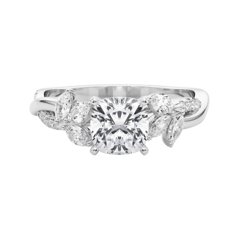 Bague en platine avec diamant certifié GIA de 1,51 coussin entrelacé Garden Flower Vine