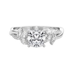Bague en platine avec diamant certifié GIA de 1,51 coussin entrelacé Garden Flower Vine