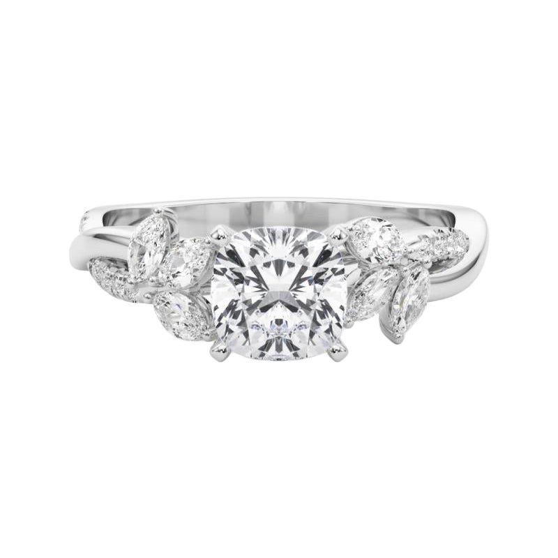 Bague en platine avec diamant certifié GIA de 1,51 coussin entrelacé Garden Flower Vine