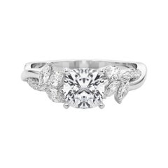 Bague en platine avec diamant certifié GIA de 1,51 coussin entrelacé Garden Flower Vine