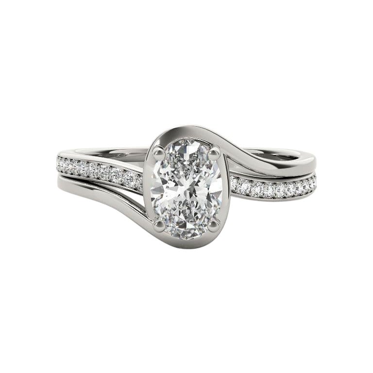 GIA Certified 1.51ct Oval Curved Halo Split Band Pave Platinum Diamond Ring in vendita