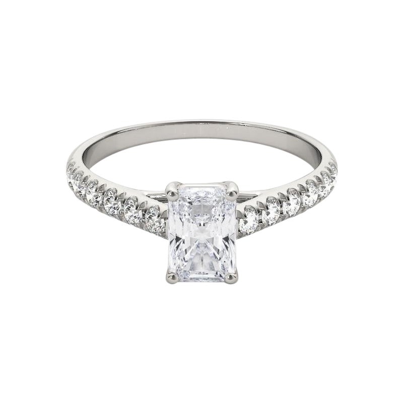 GIA Certified 1.51ct Radiant Pave Trellis Entwined Prong Platinum Diamond Ring (Bague diamant radiant en pavé entrelacé en platine) en vente