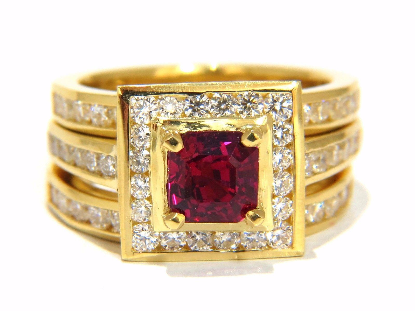 GIA Certified 1.51ct Rare Asscher cut vivid red ruby 2.00ct diamonds ring 18k For Sale 2