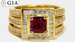 GIA certificato 1,51ct Rare Asscher Cut Vivid Red Ruby 2,00ct Diamonds Ring 18k*