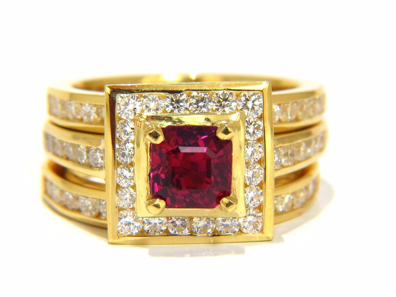Asscher Cut GIA Certified 1.51ct Rare Asscher cut vivid red ruby 2.00ct diamonds ring 18k