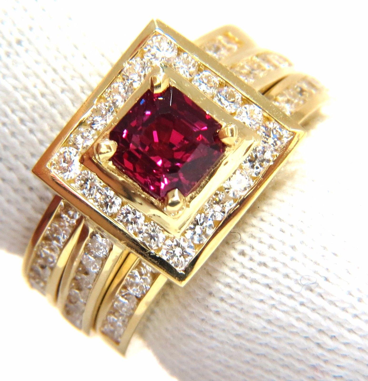 Asscher Cut GIA Certified 1.51ct Rare Asscher cut vivid red ruby 2.00ct diamonds ring 18k For Sale