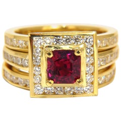 GIA Certified 1.51ct Rare Asscher cut vivid red ruby 2.00ct diamonds ring 18k