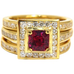 Gia Certified 1.51ct Rare Asscher Cut Vivid Red Ruby 2.00ct Diamonds Ring 18k