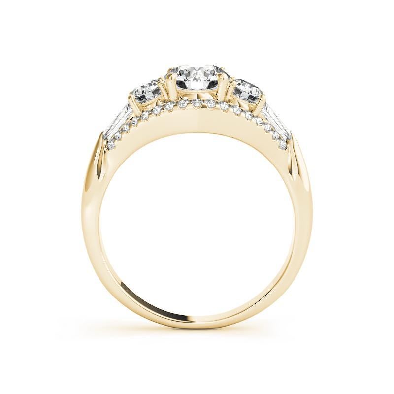 Taglio rotondo GIA Certified 1,51ct Anello con diamante rotondo a 3 pietre baguette a tripla fila in vendita