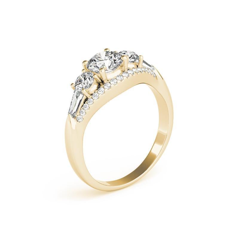 GIA Certified 1,51ct Anello con diamante rotondo a 3 pietre baguette a tripla fila In condizioni Nuovo in vendita a New York, NY