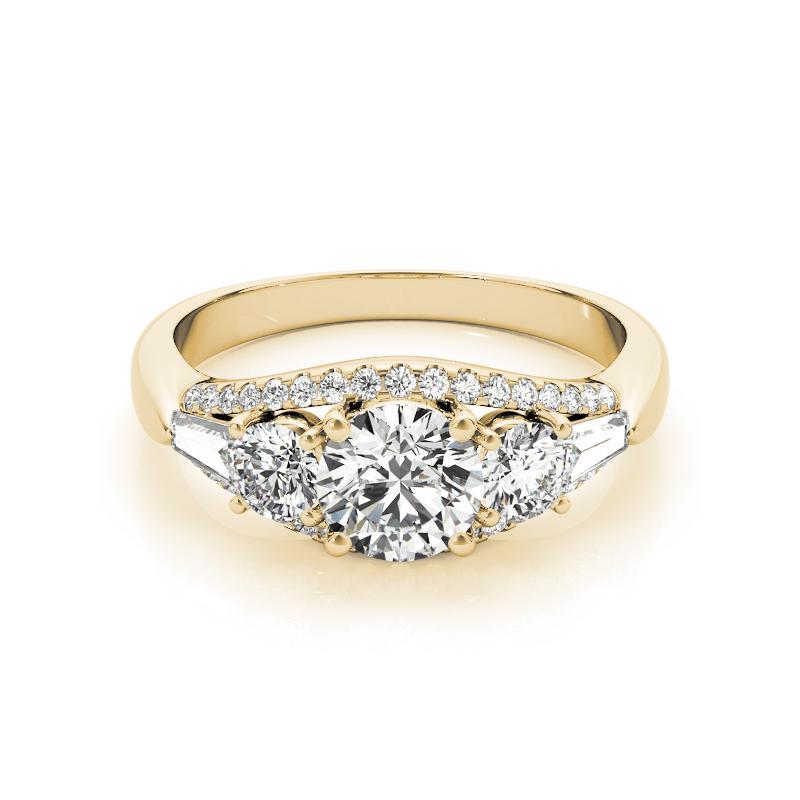 Donna GIA Certified 1,51ct Anello con diamante rotondo a 3 pietre baguette a tripla fila in vendita
