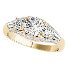 GIA Certified 1.51ct Round 3-Stone Baguette Triple Row Diamond Ring