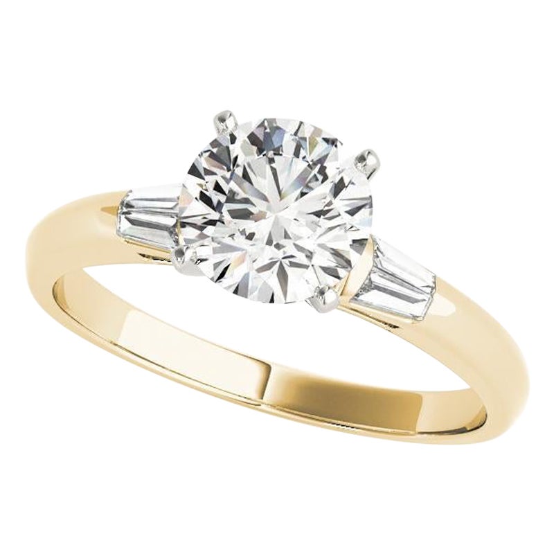 Anello con diamante rotondo classico solitario e baguette a canale certificato GIA da 1.51 carati