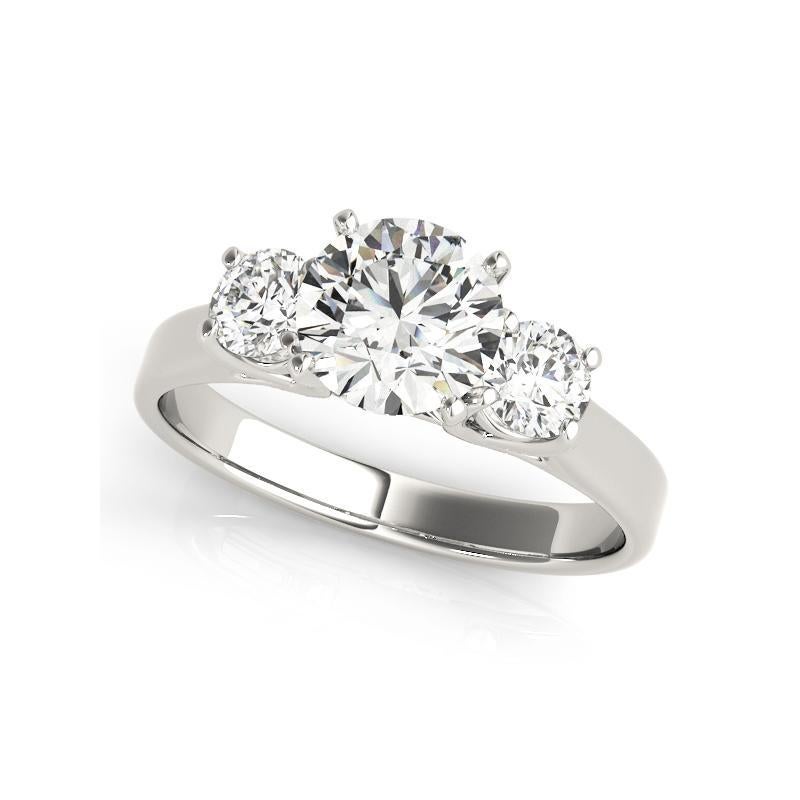Taglio rotondo GIA Certified 1.51ct Round Classic Three-Stone V-Prong Platinum Diamond Ring in vendita