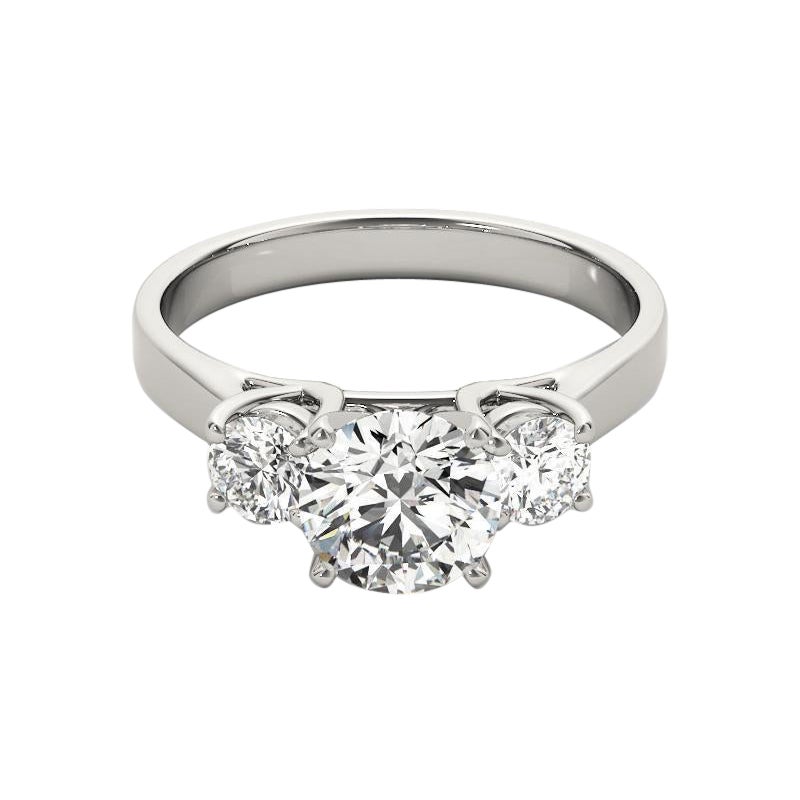 GIA Certified 1.51ct Round Classic Three-Stone V-Prong Platinum Diamond Ring