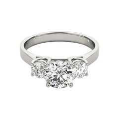 GIA Certified 1.51ct Round Classic Three-Stone V-Prong Platinum Diamond Ring