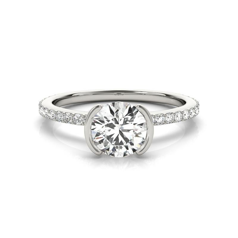 Anello con diamanti in platino certificato GIA da 1,51 carati, mezzo castone, aureola nascosta e pavé In condizioni Nuovo in vendita a New York, NY