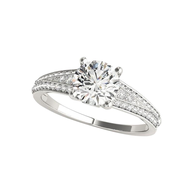 Anello con solitario rotondo e cuore a più file di diamanti certificato GIA da 1,51 ct.