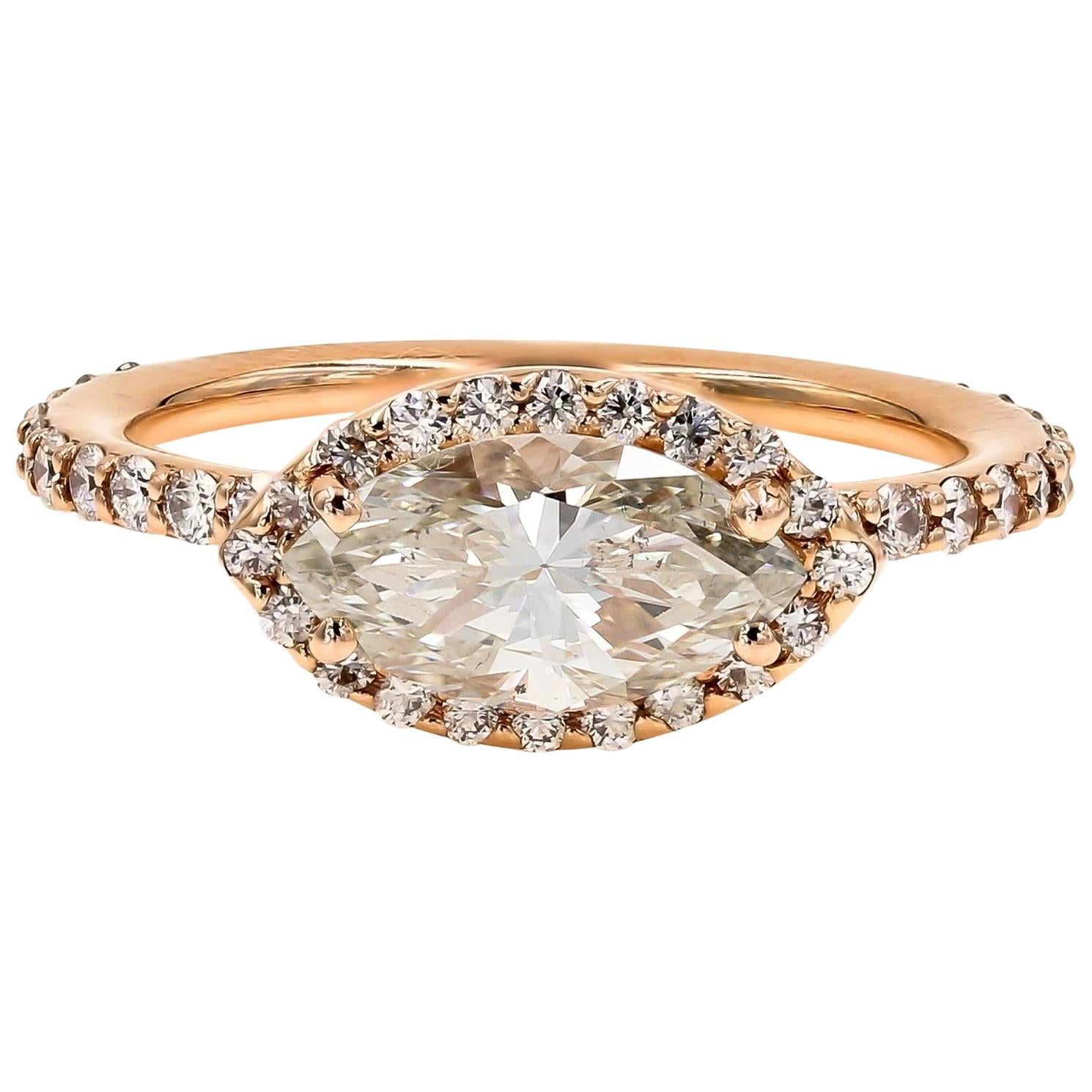 GIA Certified 1.51cts. Marquise & Ideal Cut Round Diamond Ring in 18kt Rose Gold