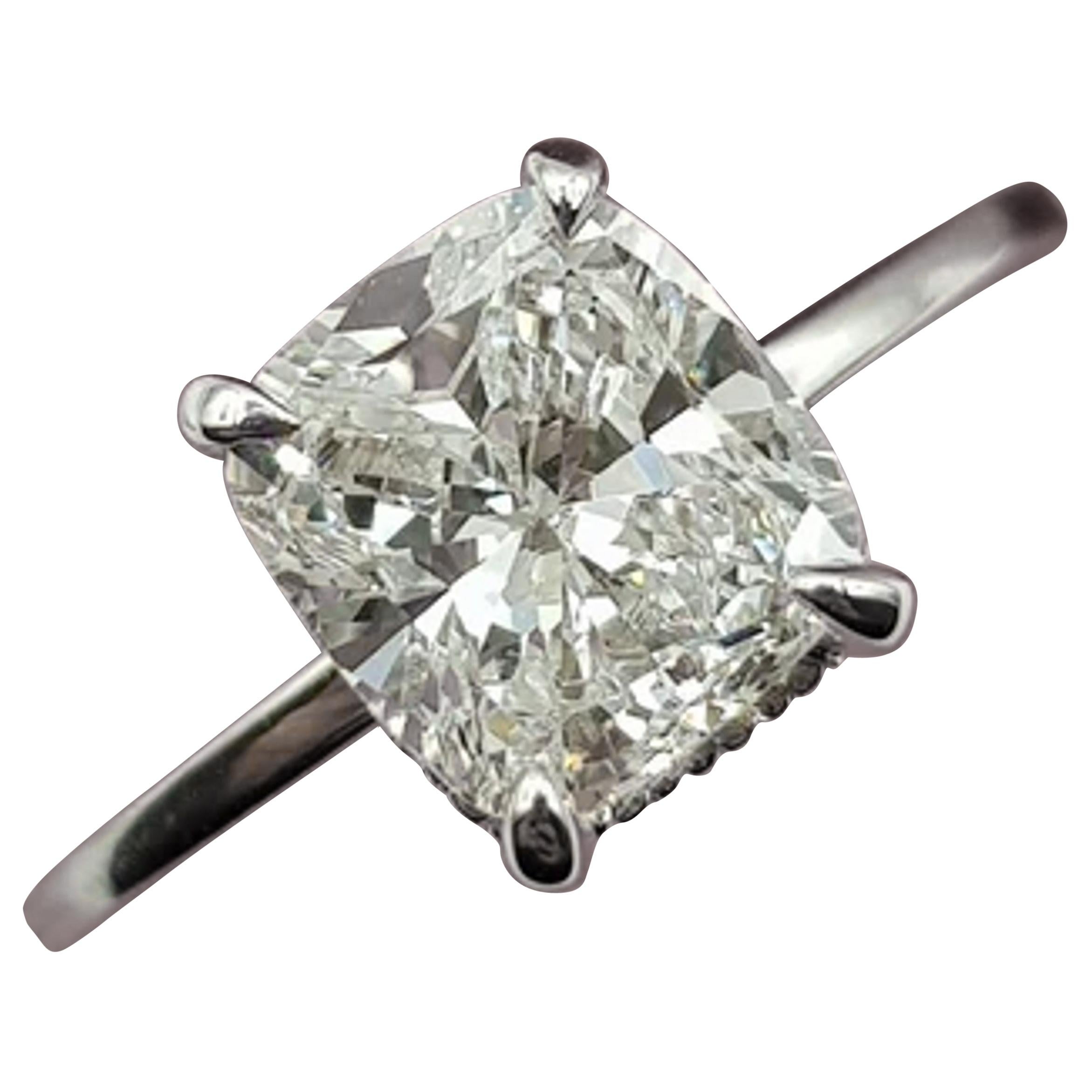 GIA Certified 1.52 Carat D Vs2 Cushion Cut Diamond Platinum Ring