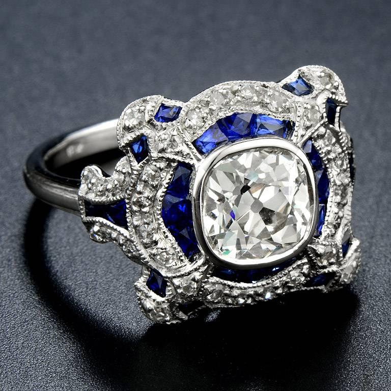 GIA Certified 1.52 Carat Diamond Blue Sapphire Engagement ...