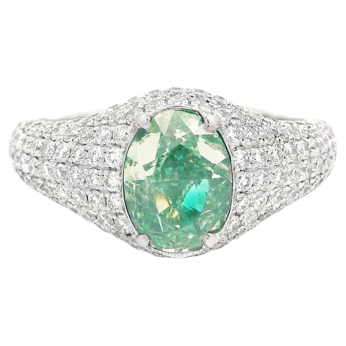 GIA Certified 1.52 Carat Fancy Green Yellow I1 Clarity Diamond Ring