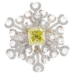 Bague flocon de neige avec diamant jaune verdâtre fantaisie de 1,52 carat certifié GIA