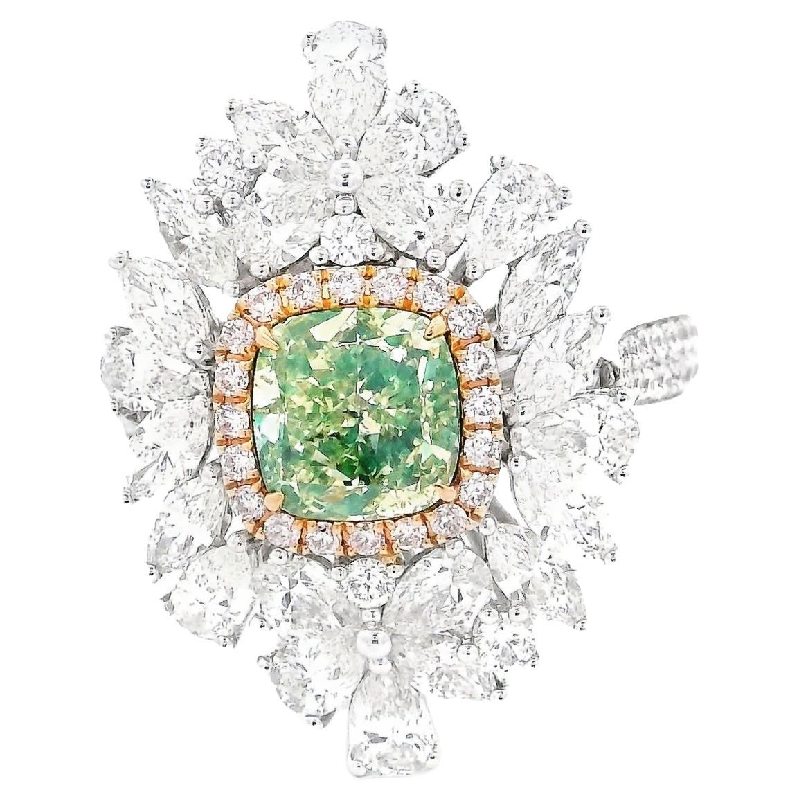 GIA Certified 1.52 Carat Fancy Greenish Yellow SI2 Clarity Diamond Ring