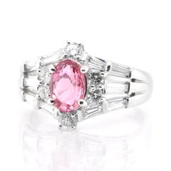 GIA Certified 1.52 Carat Natural Madagascar Padparadscha Sapphire & Diamond Ring
