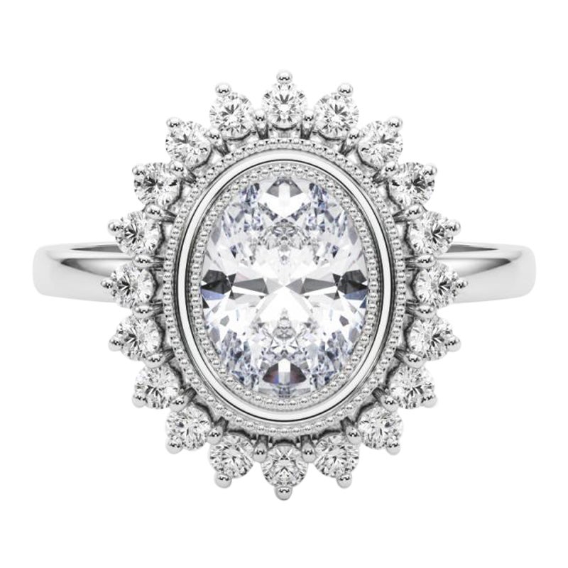 GIA Certified 1.52 Carat Oval Cluster Vintage Flower Diamond Ring