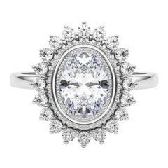 Anello con diamante a fiore d'epoca a grappolo ovale certificato GIA da 1,52 carati